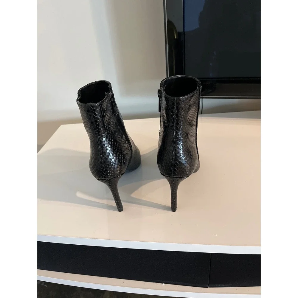 Michael Kors Black Snakeskin Embossed Pointed Toe Stiletto Ankle Boots Booties